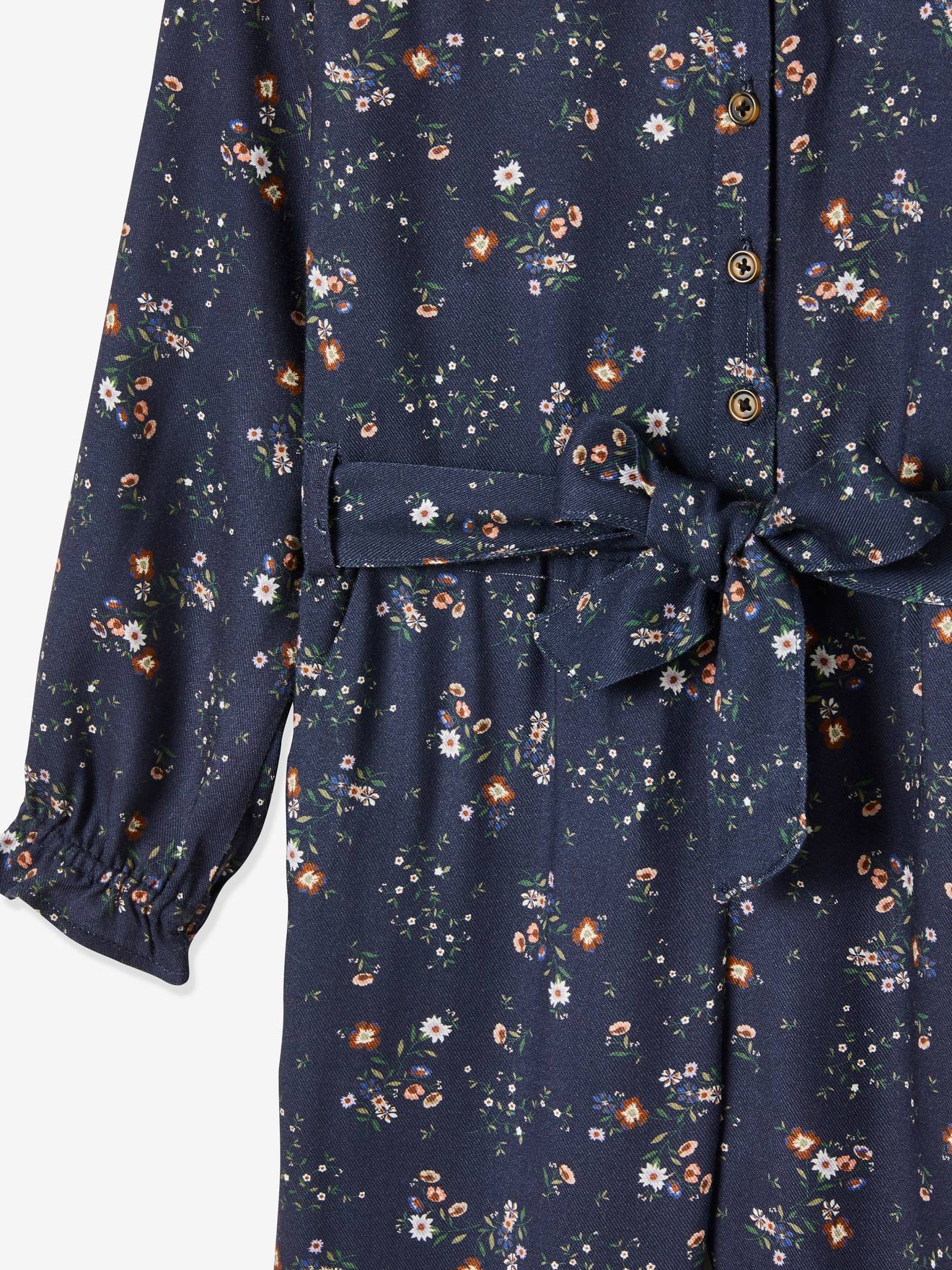 Macacão azul escuro com estampa floral para meninas
