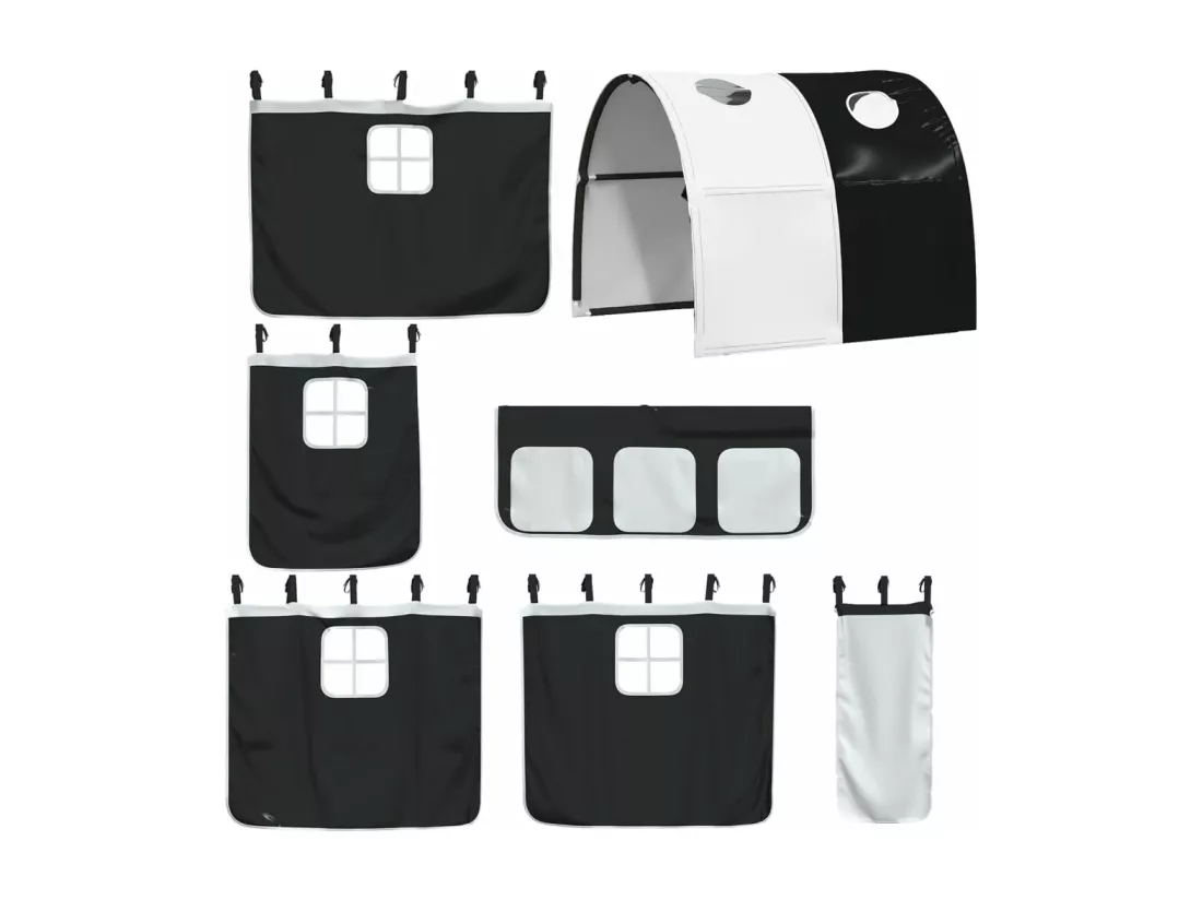 Lit mezzanine enfants et tunnel blanc/noir 90x200 cm pin massif