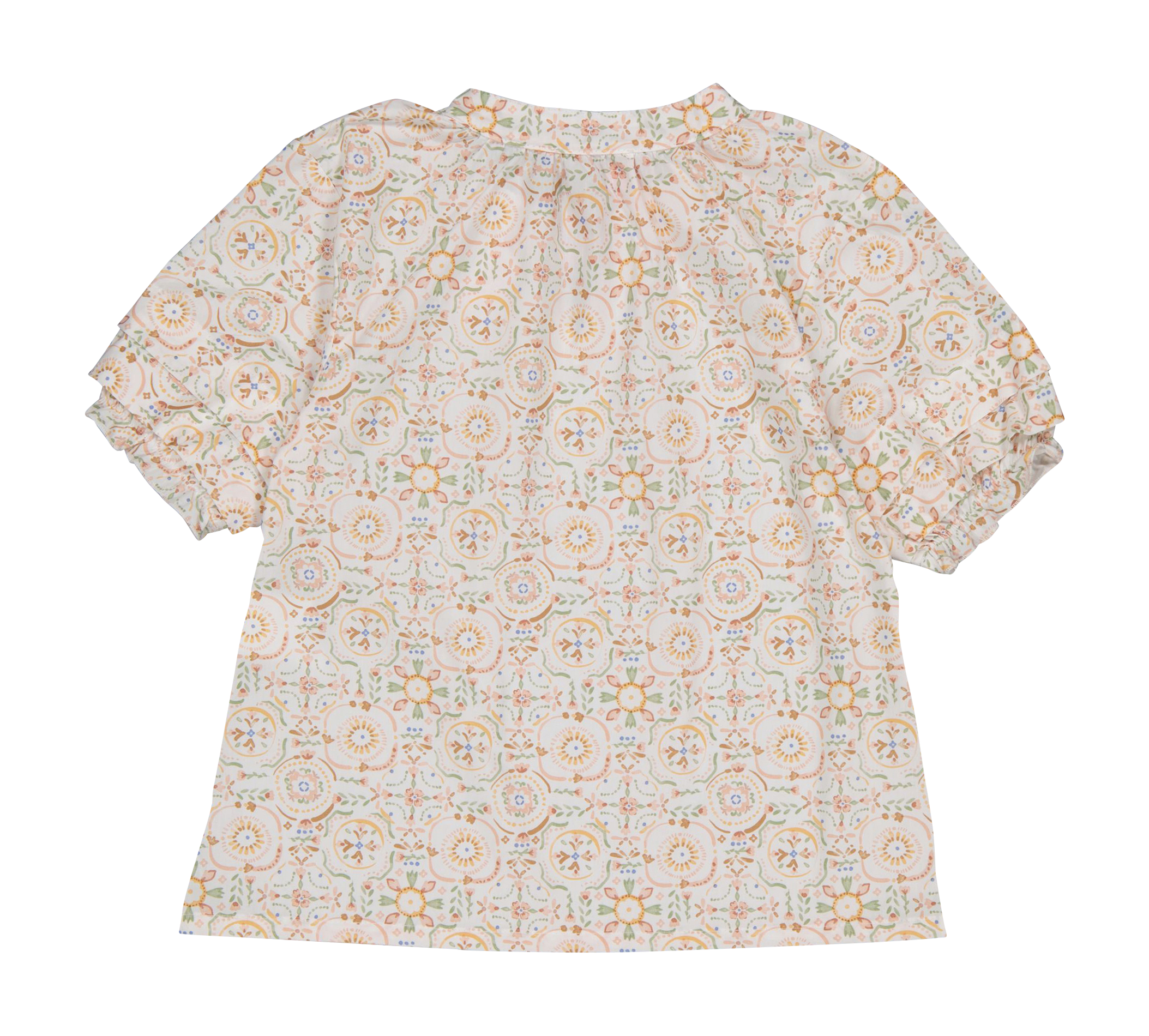 CECILE - Blouse col tunisien imprimée en coton bio | Beige