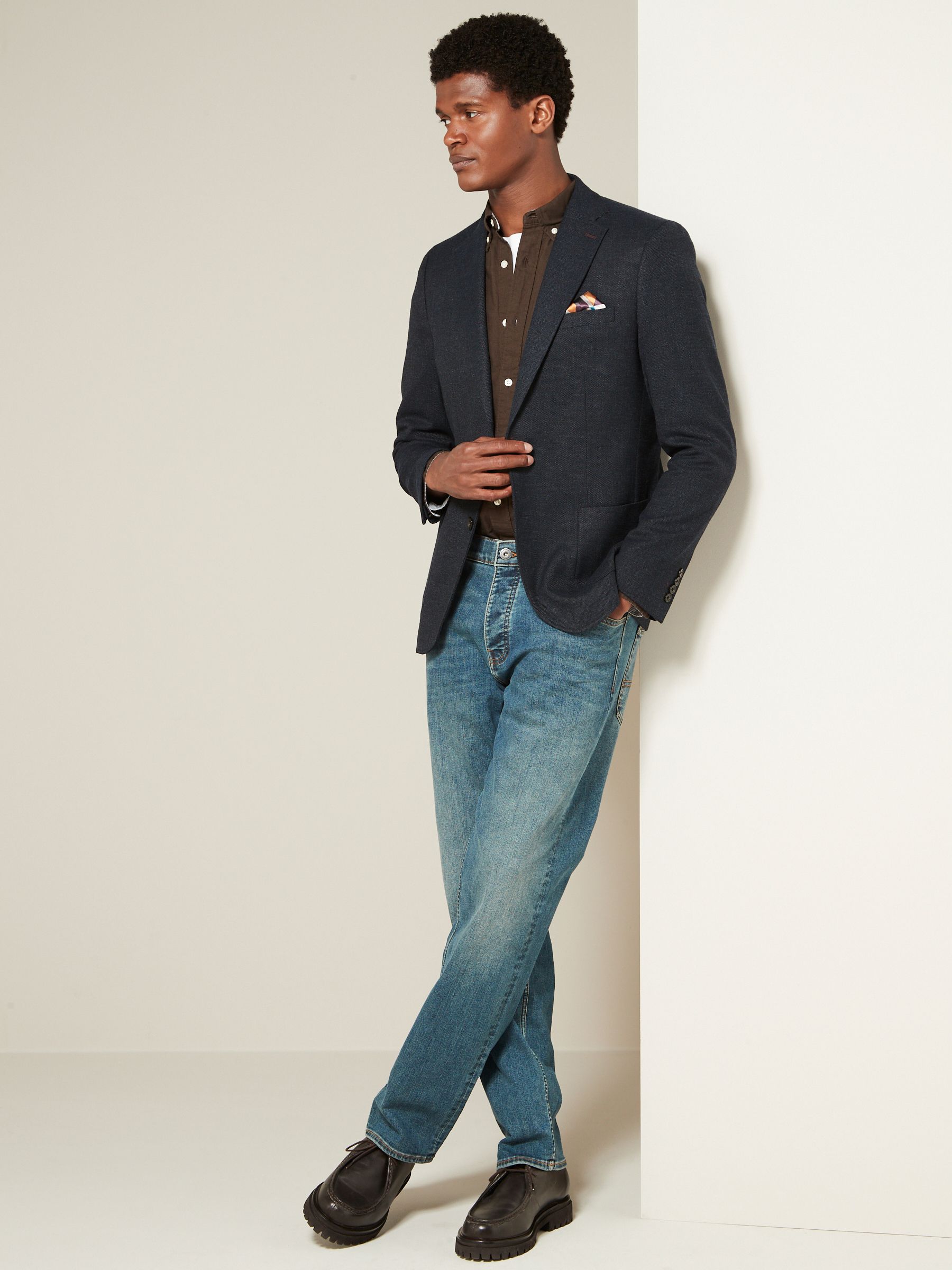 Donkerblauw - Normale Pasvorm - Modieuze blazer met textuur