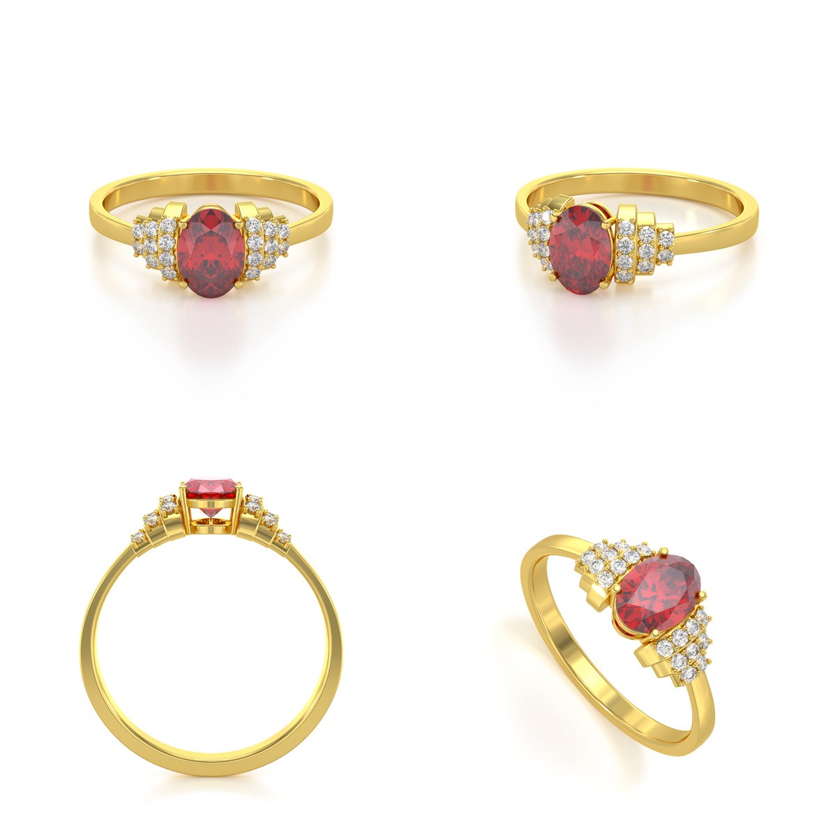 Bague ADEN Or 585 Jaune Rubis et diamants 2.24grs