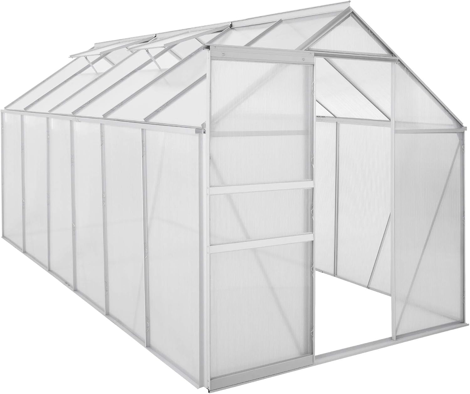 Zelsius Aluminium Gewächshaus 380 x 190 cm | 6 mm Hohlkammerplatten, UV-beständig, Winterfest | Treibhaus, Pflanzenhaus, Tomatenhaus, Frühbeet, Anbau Gewächshaus, Tomatengewächshaus, Gartenhaus