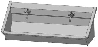Intersan Sanilav muurwastrog m. muurkraan m. 1/4 draaiknop m. verlengde hendel 120cm 2-personen RVS