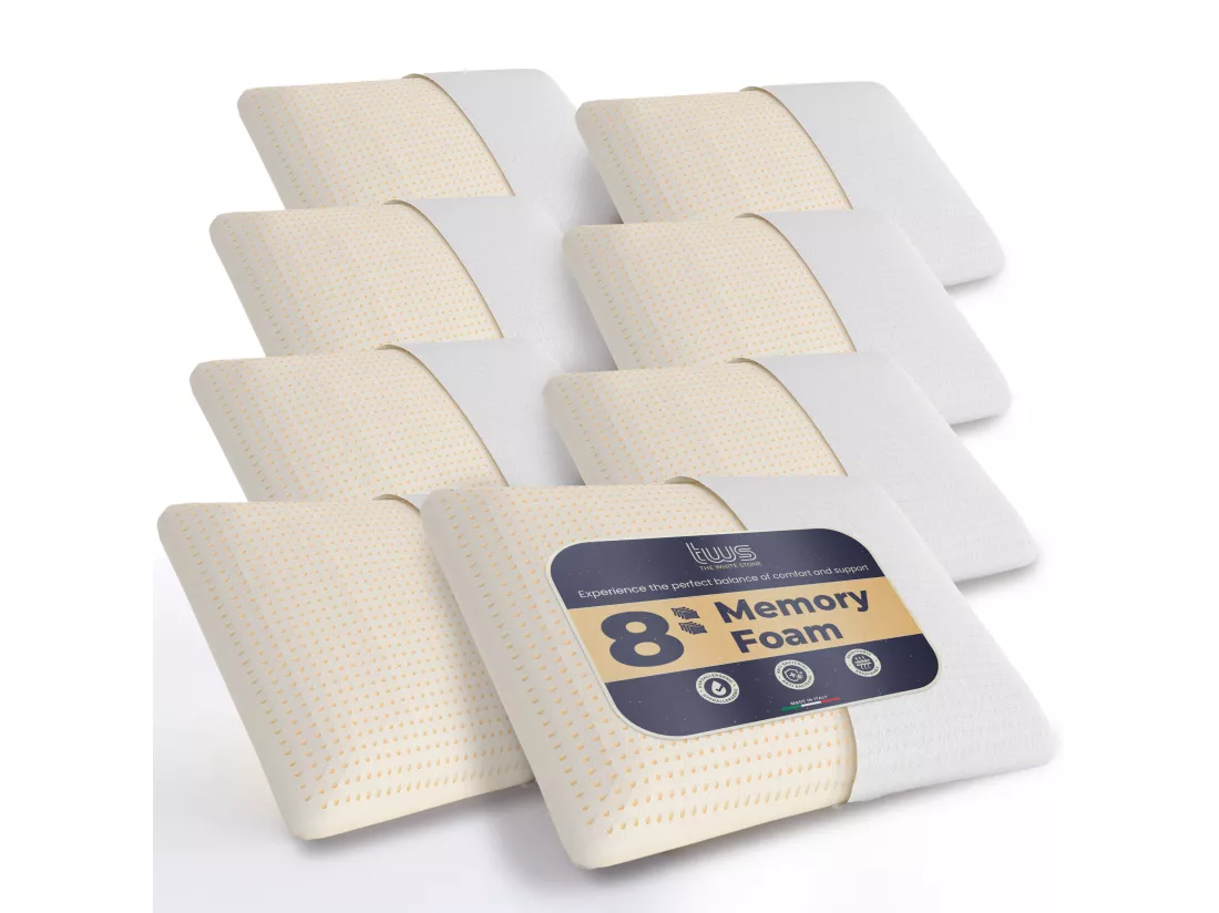 The White Stone Ensemble de 8 Oreillers en Memory Foam 40 x 70 cm | Hauteur 11 cm | Oreillers Cervicaux Hypoallergéniques, Ergonomiques et Respirants | Fonction Antisuffocation et Rafraîchissante