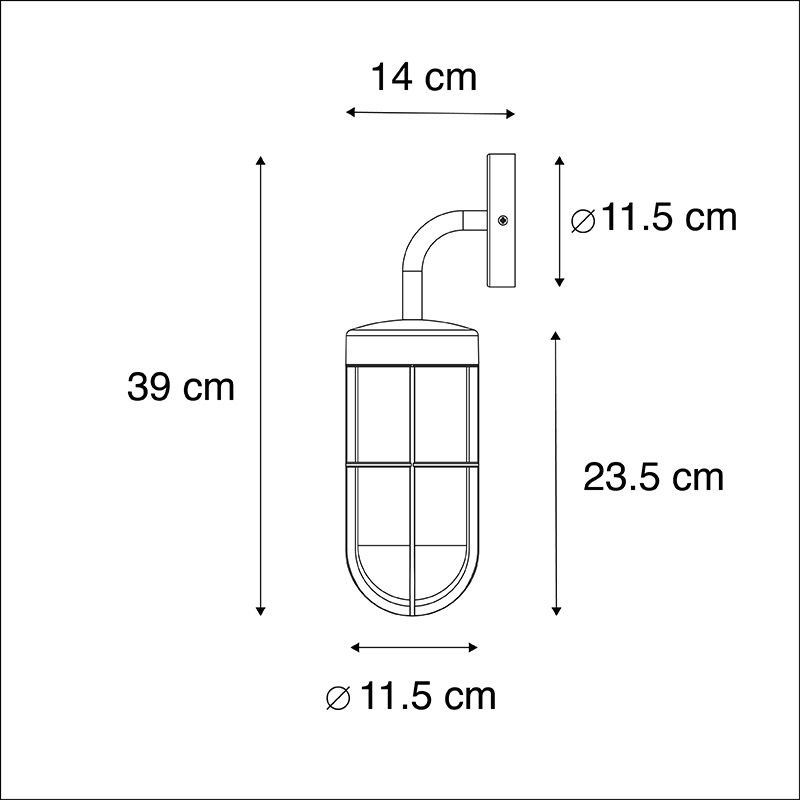 Landelijke buitenwandlamp zwart met glas - Elza