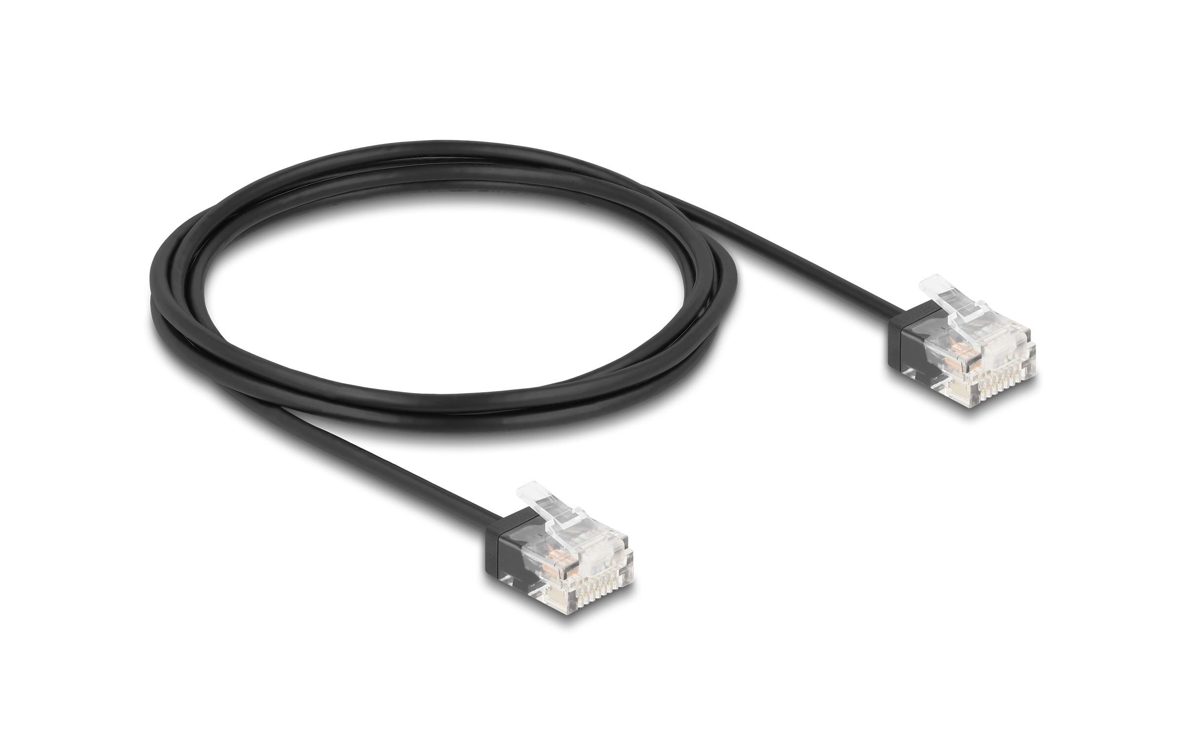 Patchkabel Cat 6, UTP, 2 m, SchwarzDelock RJ45 Netzwerkkabel Cat.6 UTP Ultra Slim 2 m schwarz mit kurzen Steckern