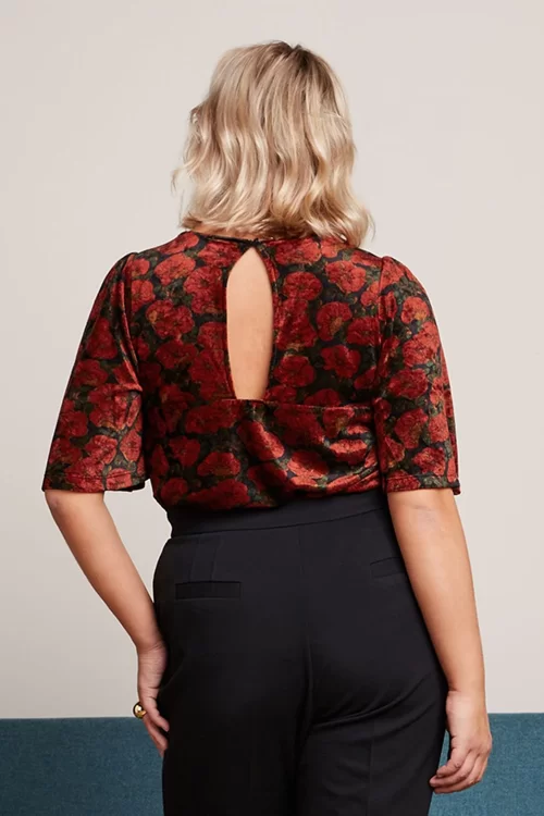 King Louie Lizzy Bloom fluwelen top in zwart