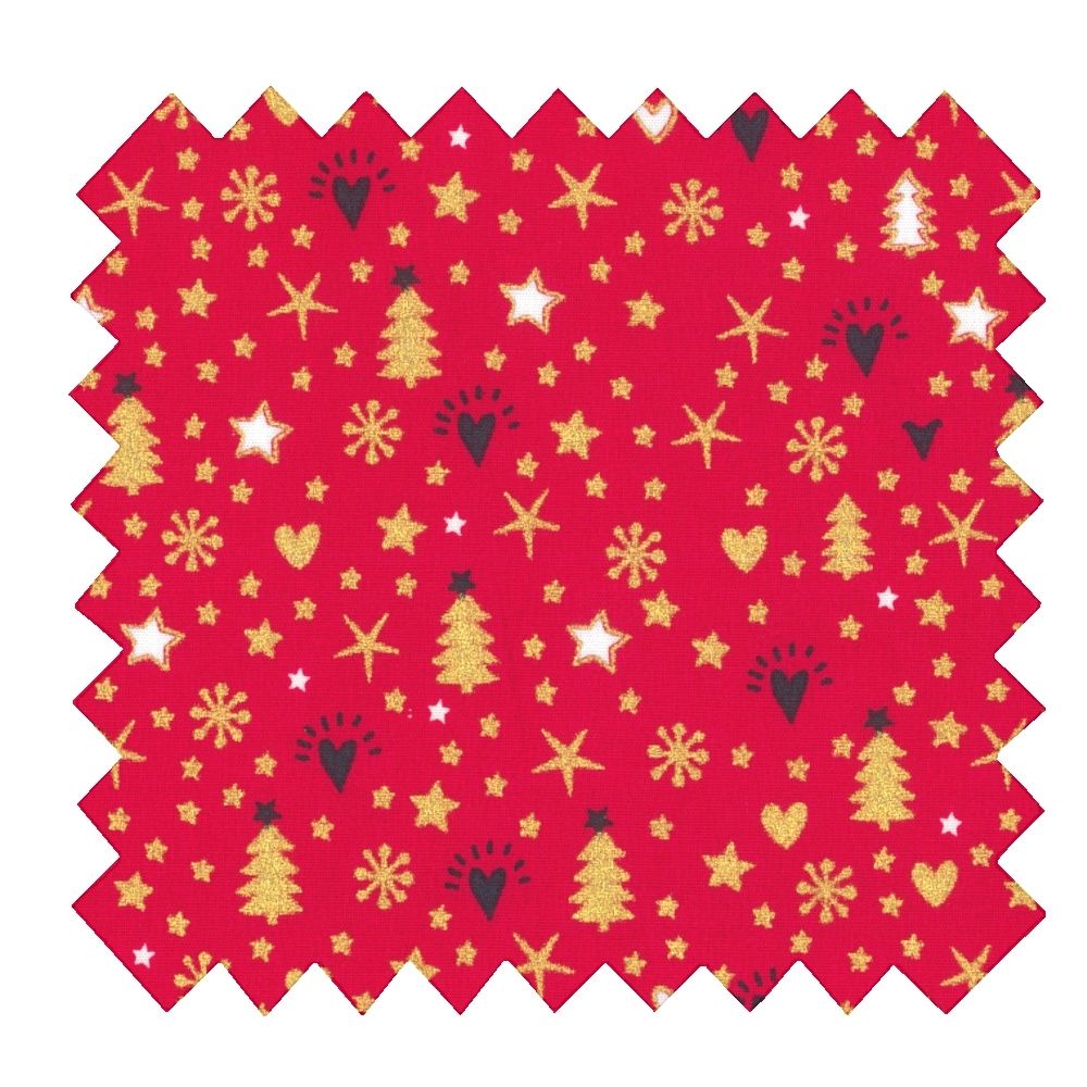 Tissu Coton Au Mètre Etoile Sapin Rouge Ex1032