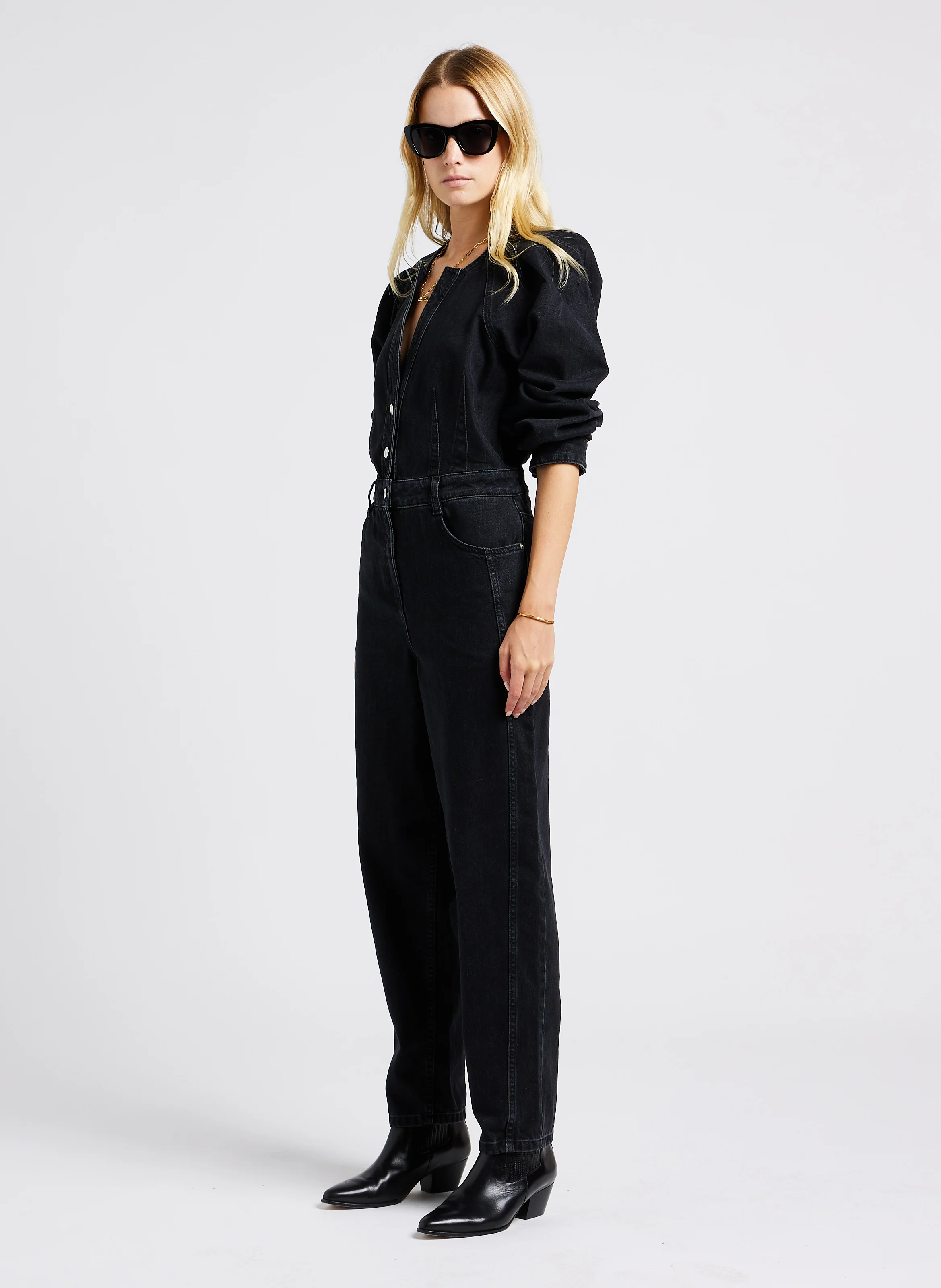 TIASE - Combinaison col tunisien en denim | Noir