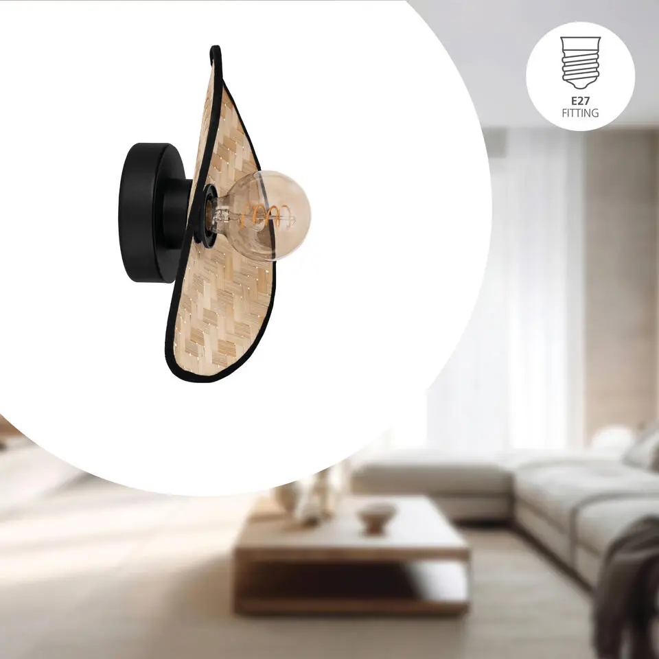 EGLO Marywell Wandlamp - E27 - Hout - Zwart/Bruin
