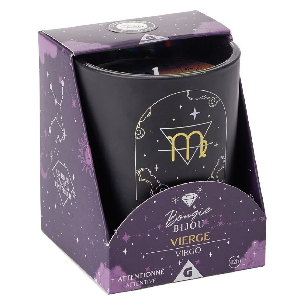 Bougie bijou argenté signe astro Vierge senteur fleur de jasmin 36H