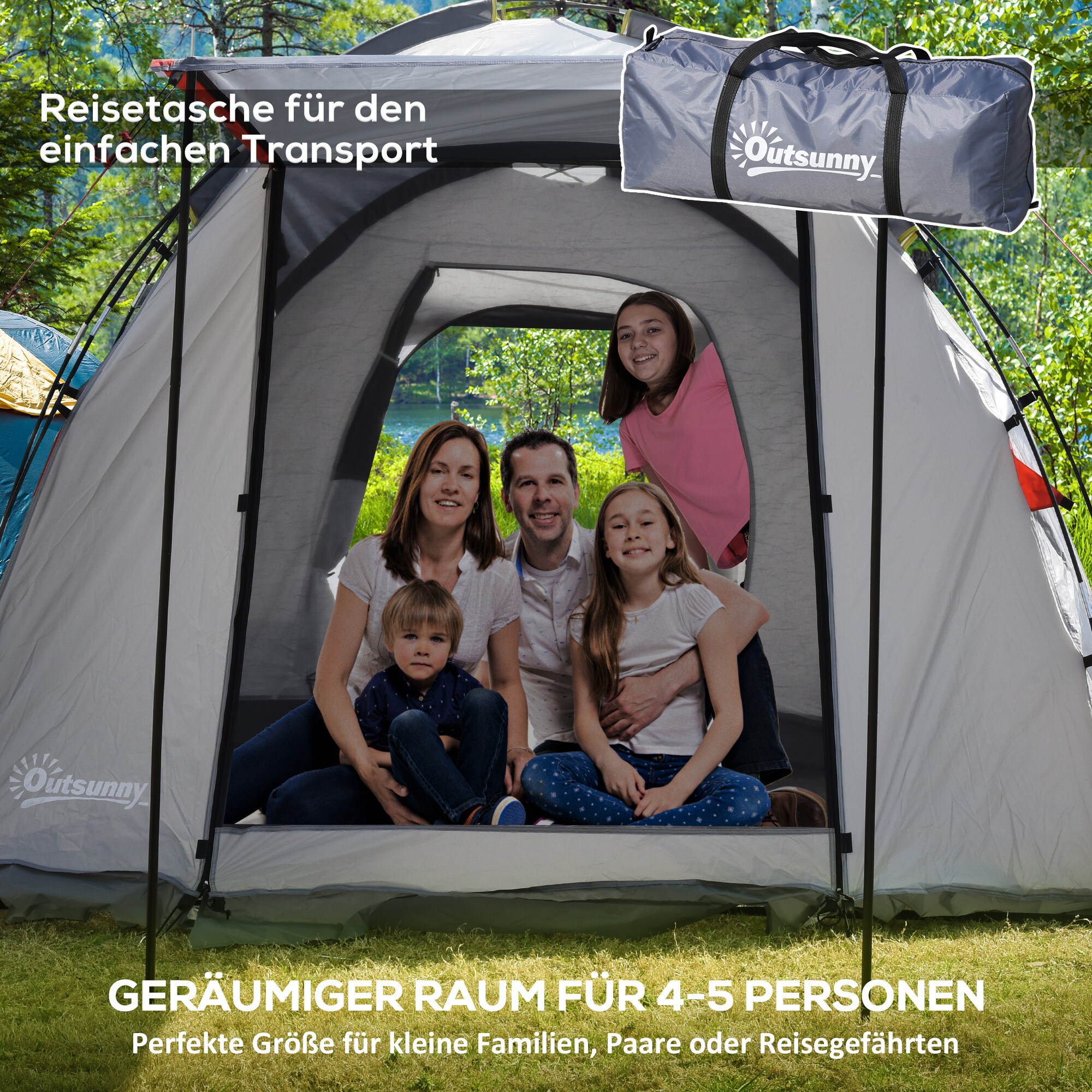 Outsunny Campingzelt mit atmungsaktivem Netz und mobiler Matte grau 490L x 250B x 185H cm