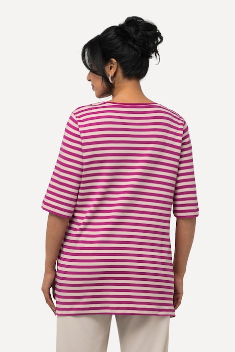T-Shirt, Pima Cotton, Ringel, V-Ausschnitt, Halbarm