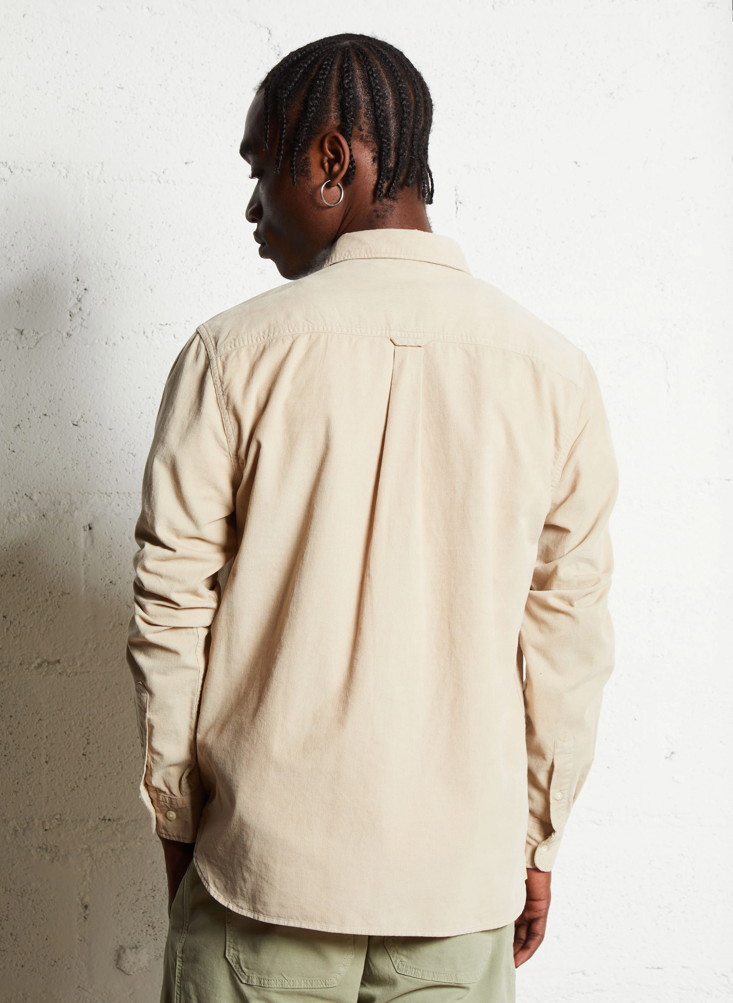 Chemise col classique aspect velours côtelé en coton bio | Beige
