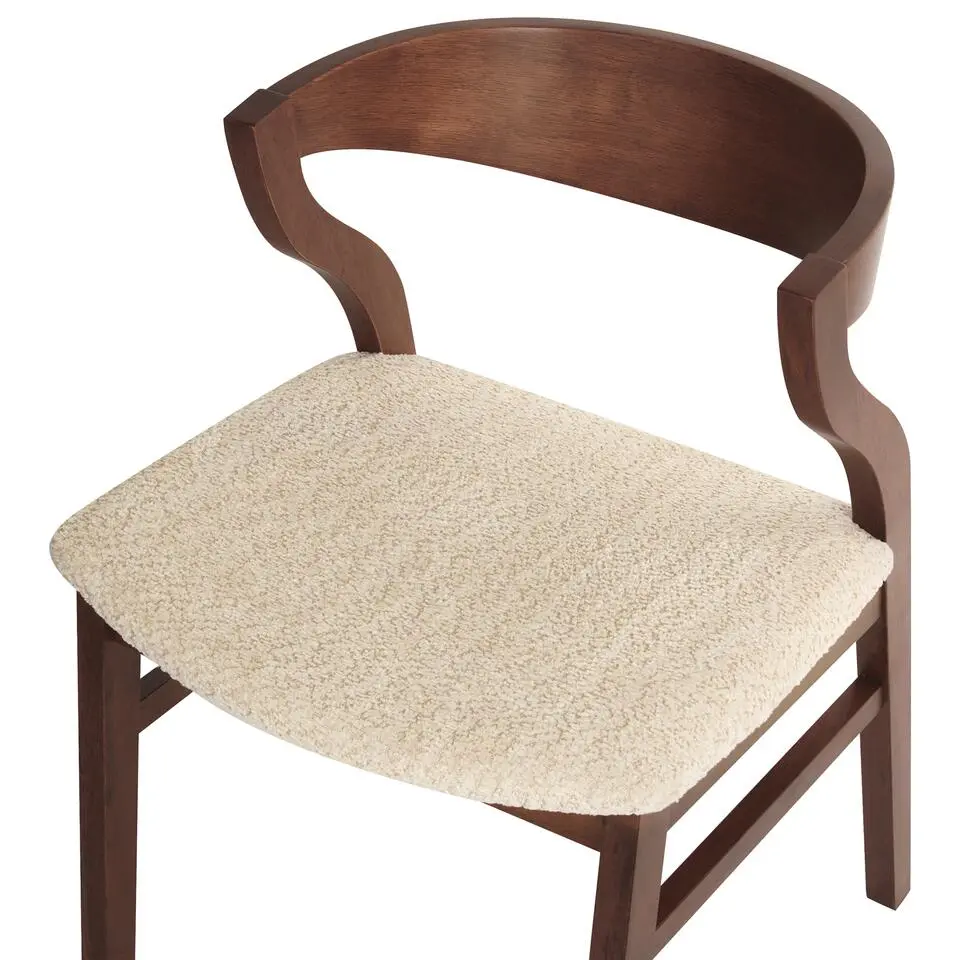 YUBA - Eetkamerstoel set van 2 - Donkerhout/Beige - Bouclé