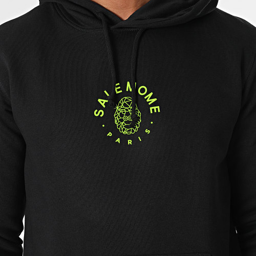 Sweat Capuche Gorille Diamanté Noir Jaune Fluo