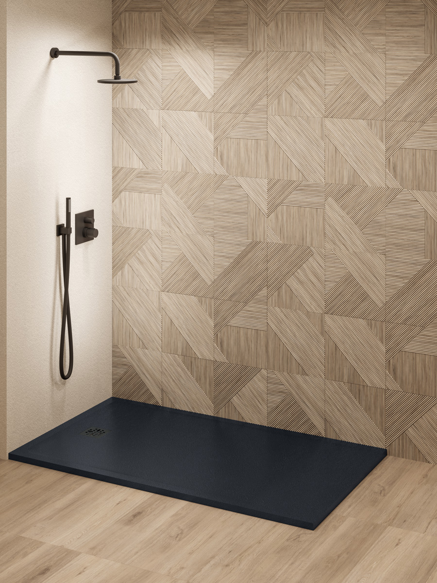 Saniclear Lino douchebak 140x70cm met stone finish zwart