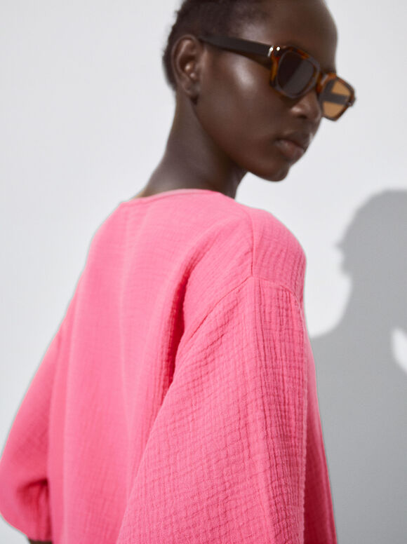Camiseta de algodão texturizado - Rosa
