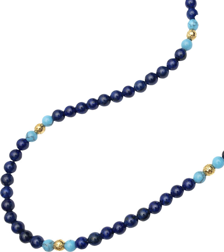 Nialaya Beaded Necklace with Blue Lapis, Turquoise, and Gold Plating Blue