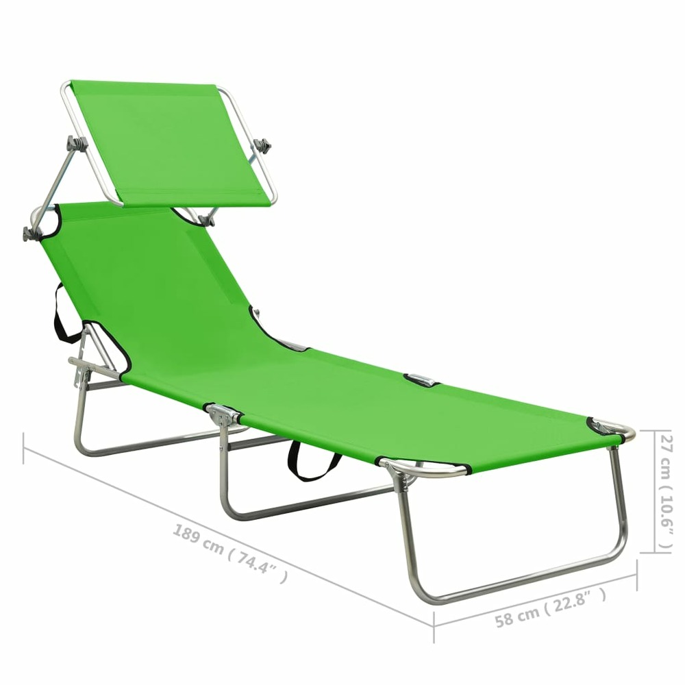 Transat chaise longue bain de soleil lit de jardin terrasse meuble d'extérieur pliable avec auvent acier vert pomme 02_001281