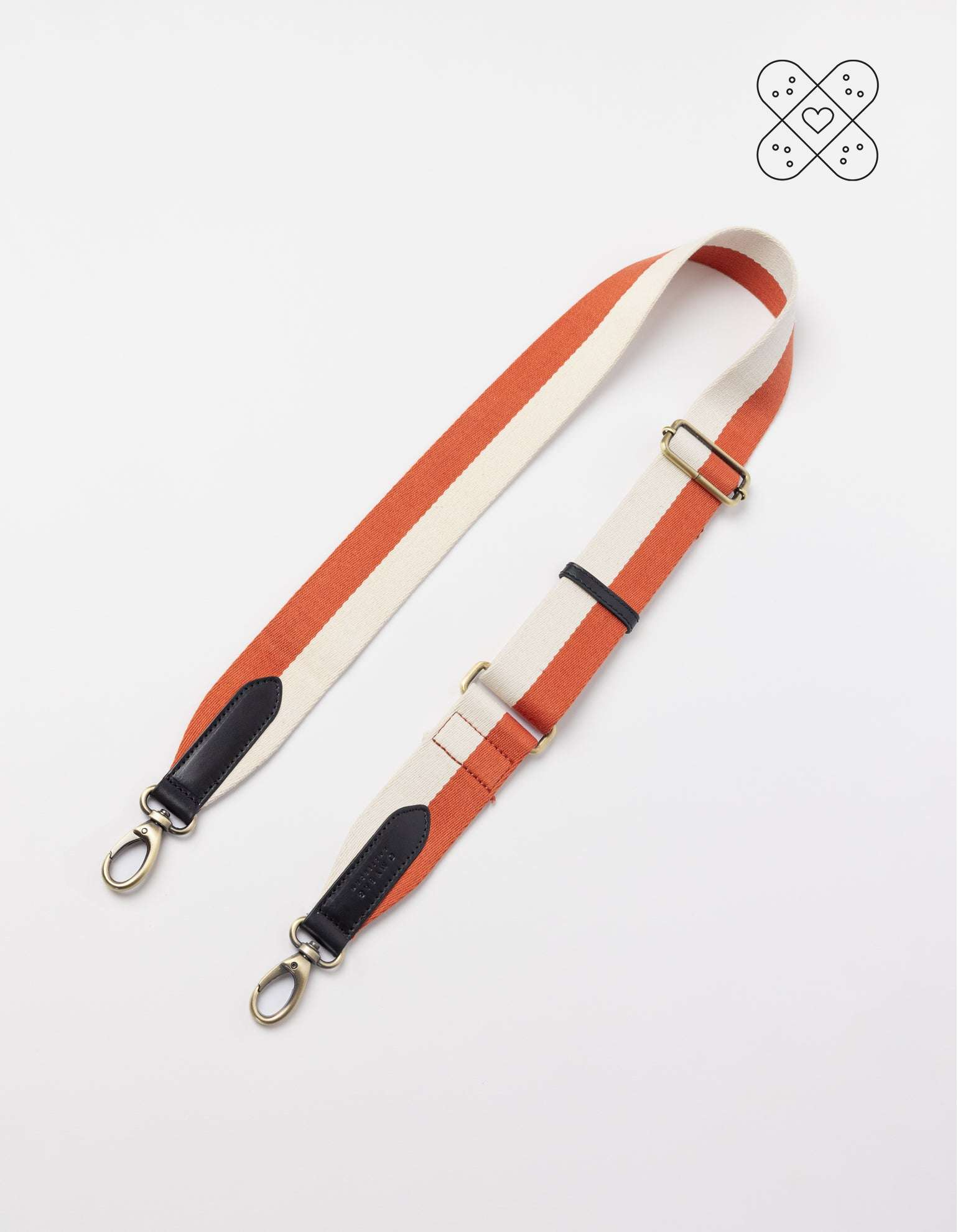 Perfectly Imperfect Striped Webbing Strap - Copper & White / Black Classic Leather