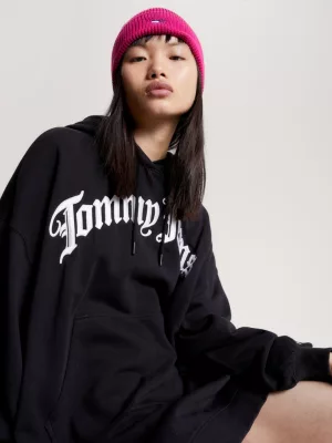 Vestido com capuz oversized com logo grunge