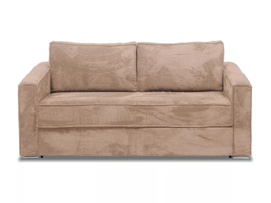 Canapé 3 places convertible express en velours côtelé taupe - Couchage à lattes larges 140 cm - Matelas 18 cm LORETO