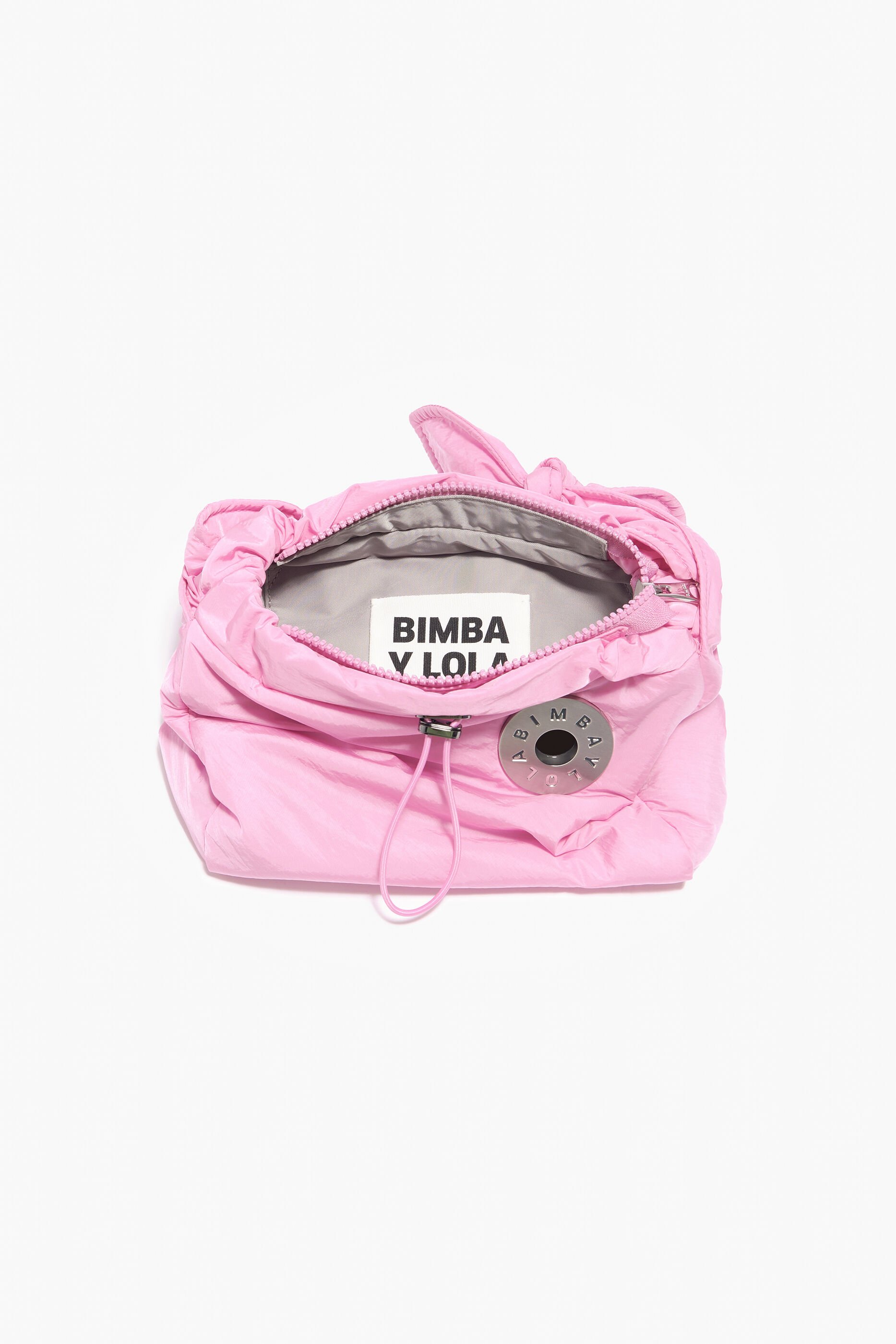 Bolsa hobo pequena de nylon, rosa