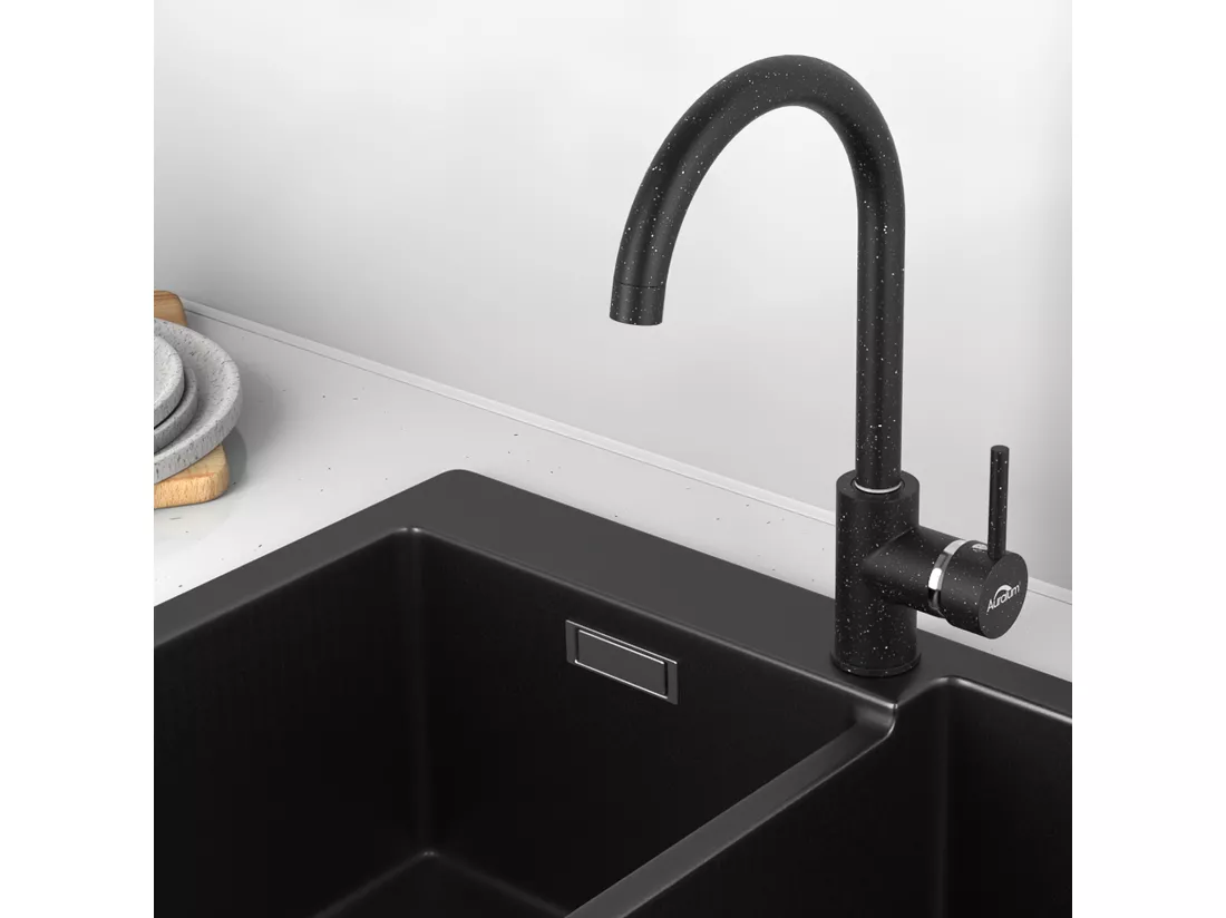 AuraLum Max Robinet Cuisine,Mitigeur Evier Poignée Unique,Rotatif 360°, Mitigeur Cuisine Eau Froide Chaude,Aérateur Démontable,Blanc ,EU Modèle