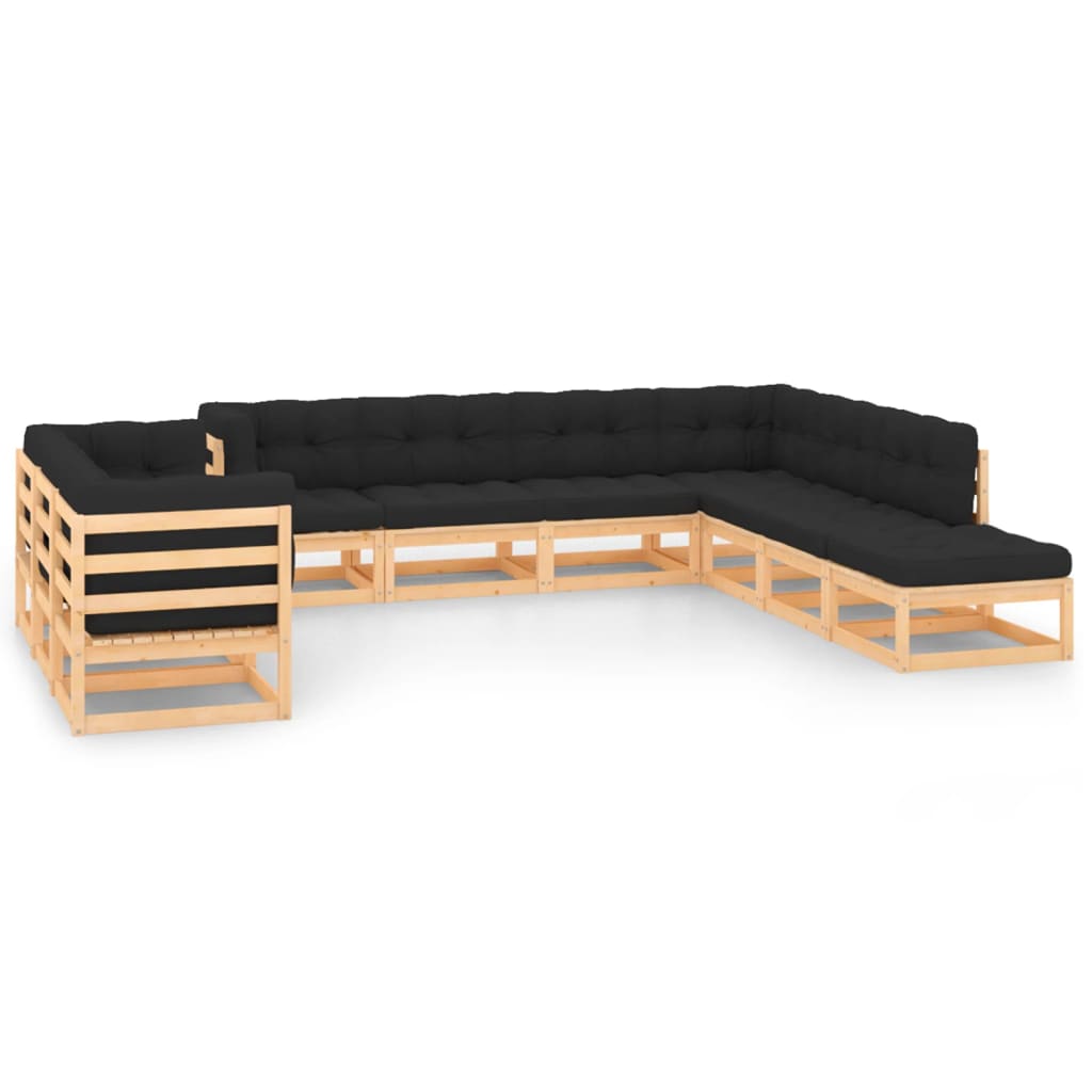 Salon de jardin meuble d'extérieur ensemble de mobilier 10 pièces avec coussins anthracite pin massif