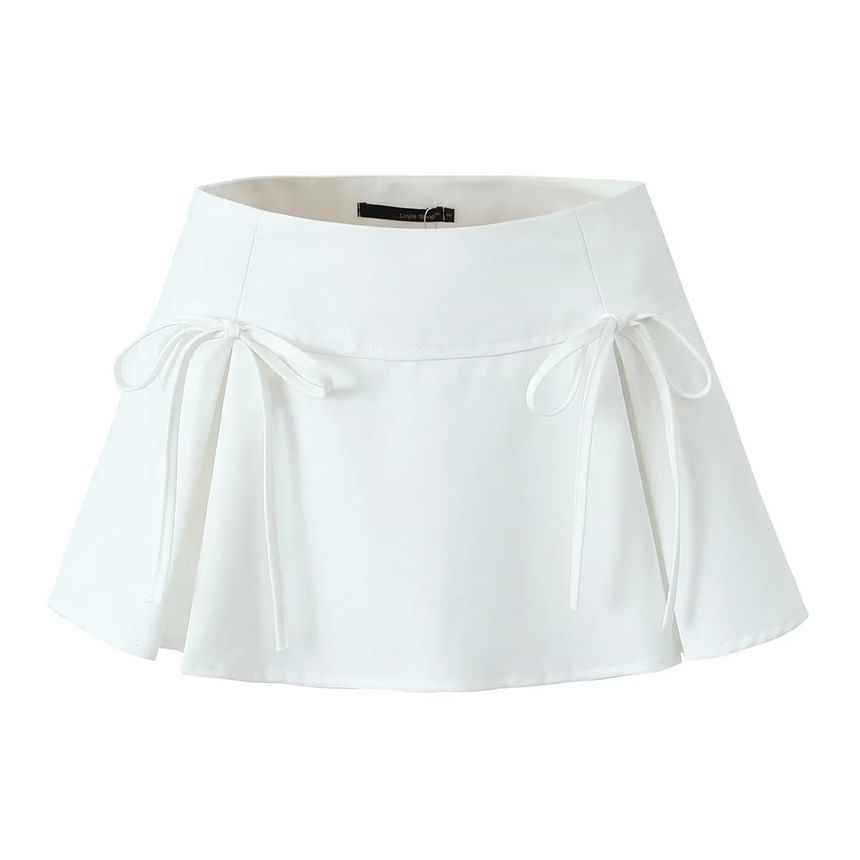 Asiris - Hoge taille strik accent effen mini geplooide rok