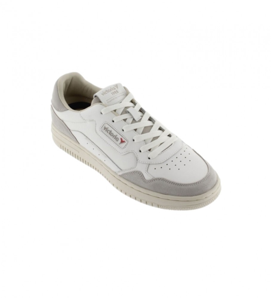 Tênis Victoria C80 Retro Clássico em Couro, Branco e Cinza