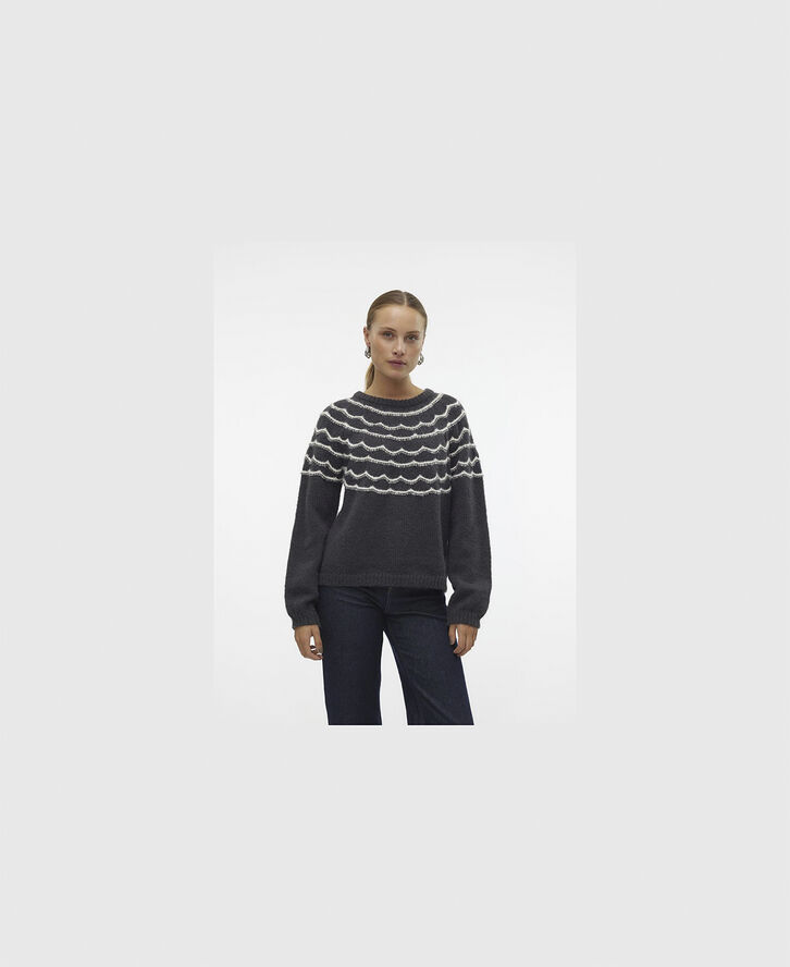Vero Moda VMCHARMAINE LS O-NECK PULLOVER GA B Obsidian/w. birch