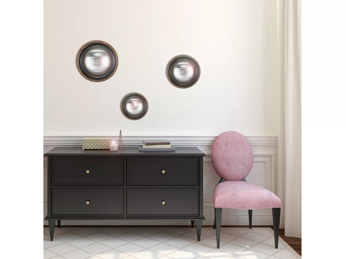 Lot de 3 miroirs ronds convexes noirs 16, 19, 23cm