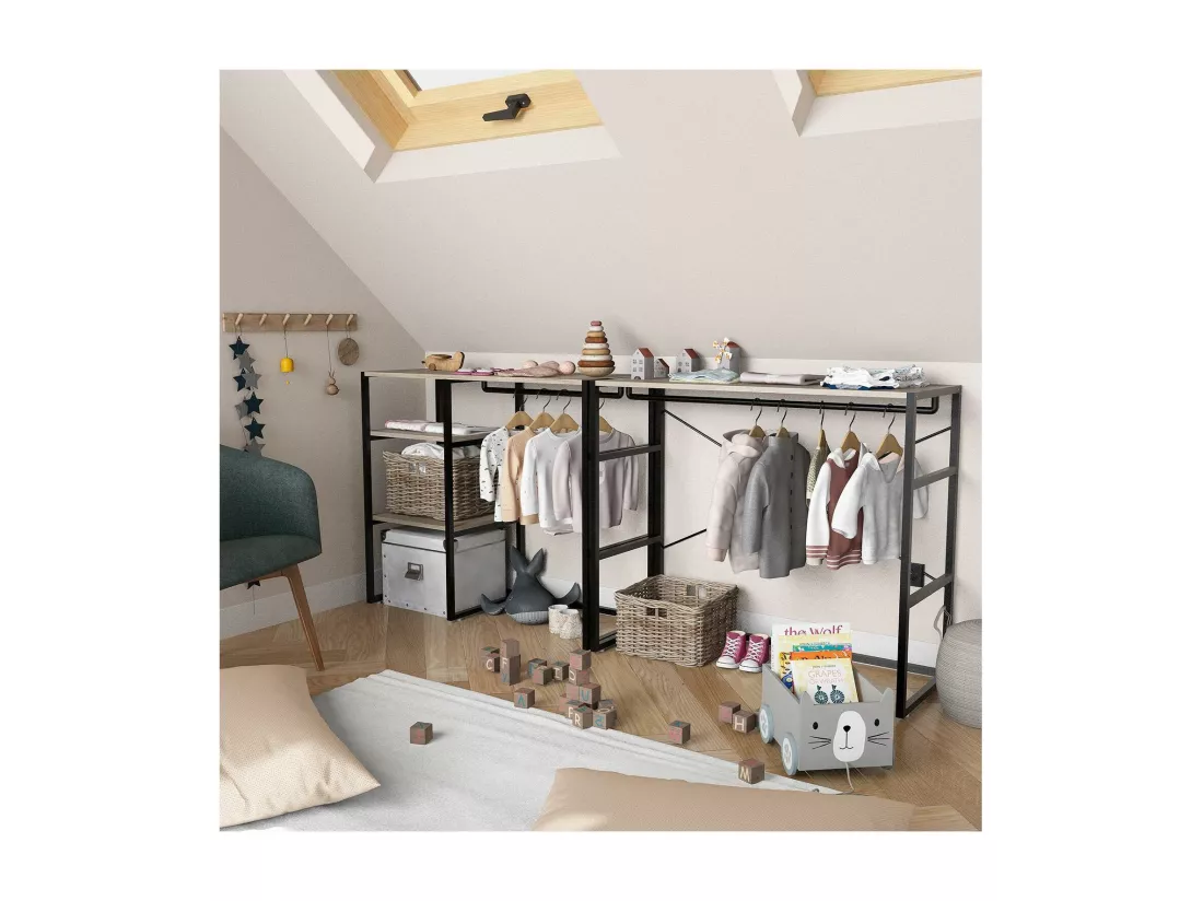 Portants vêtements sous combles modulables noirs - Lot de 2
