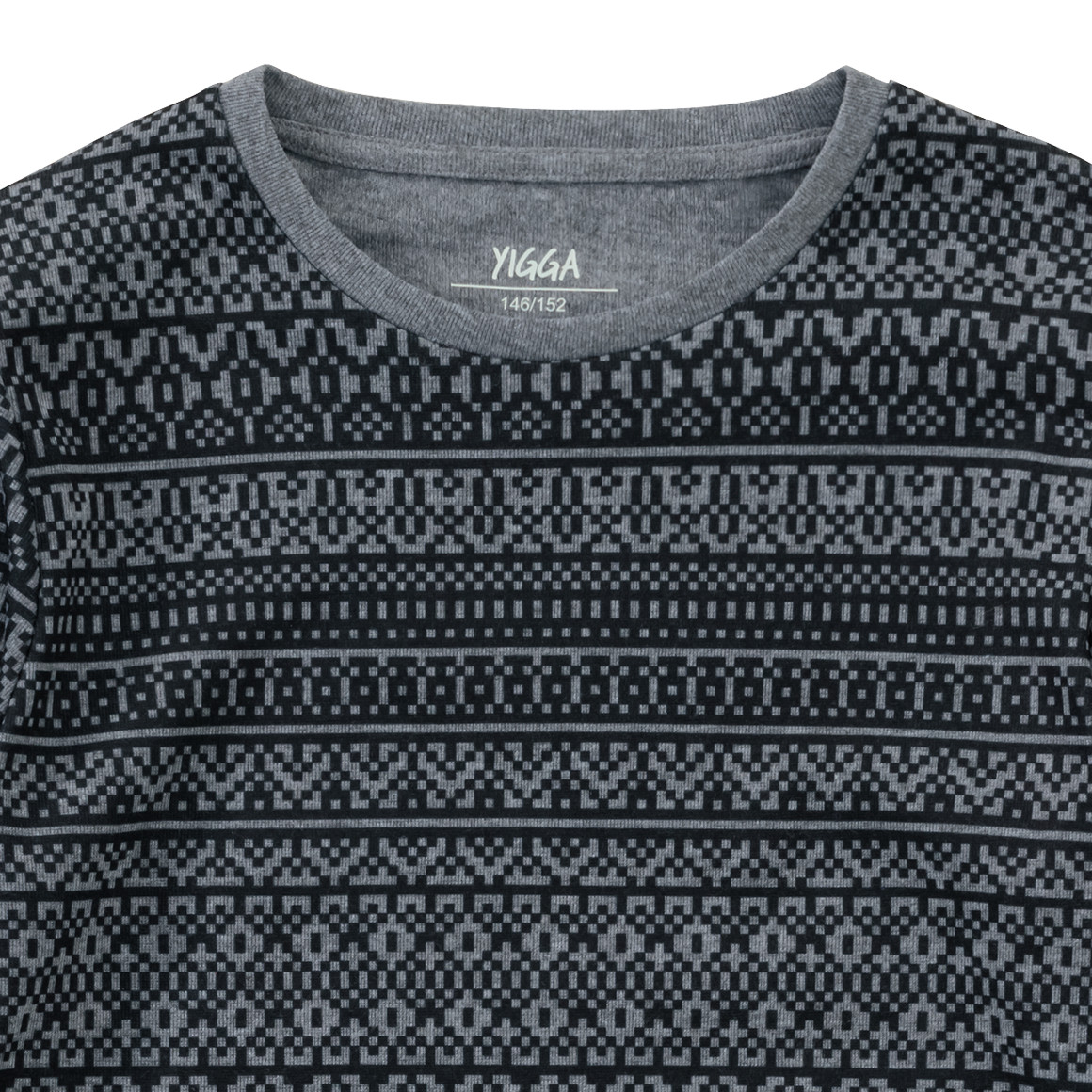 Yigga Mädchen Thermoshirt mit Norweger-Muster grau / schwarz