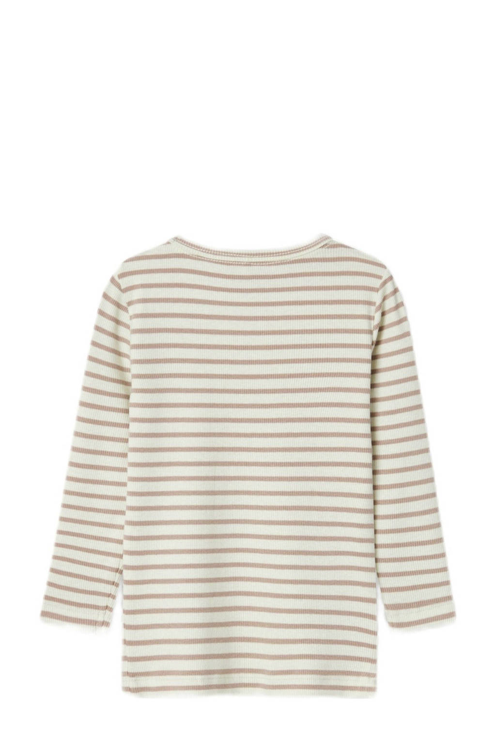 NAME IT gestreepte longsleeve NMNBANI ecru/taupe