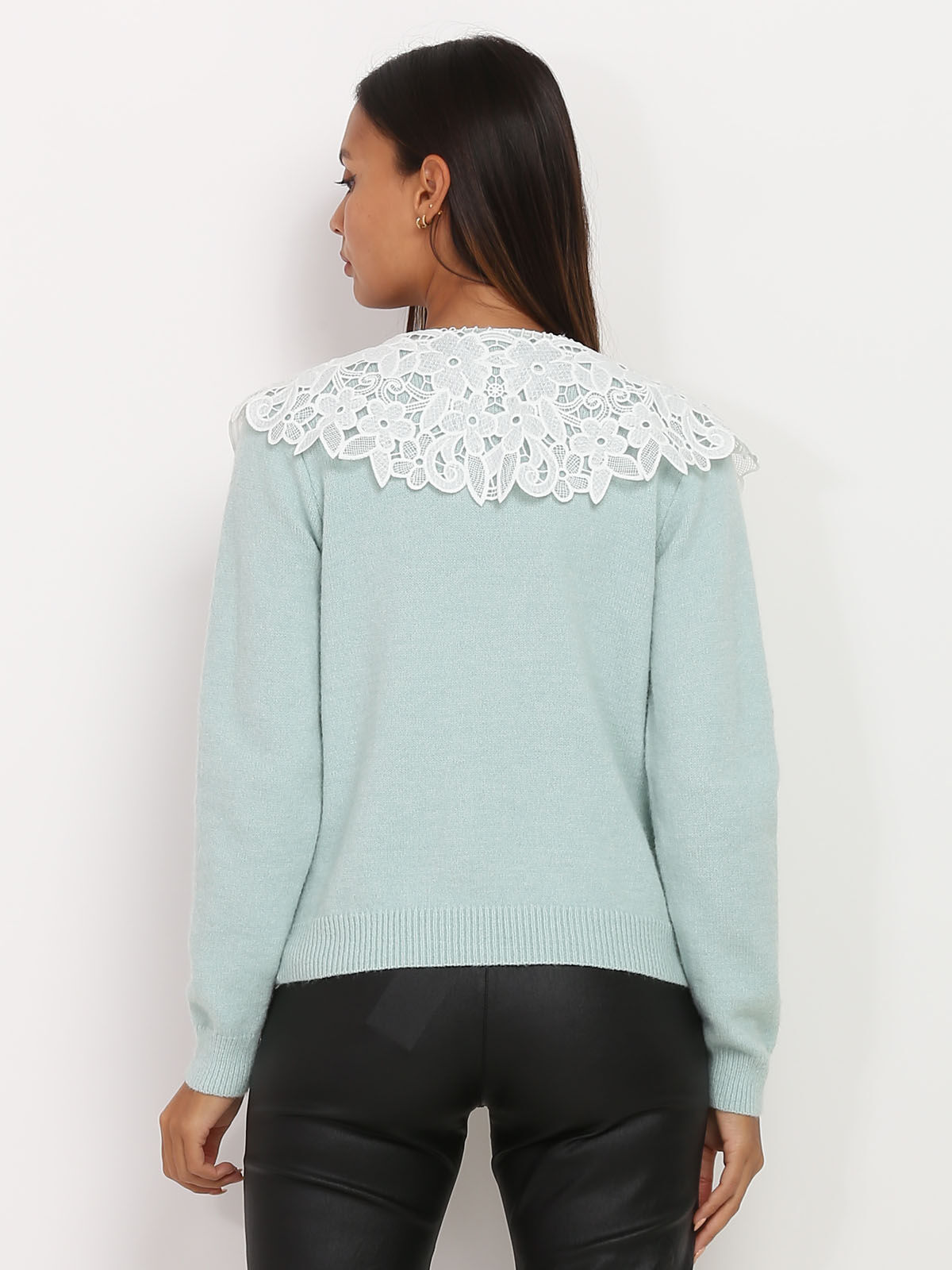 Pull à col claudine XL en dentelle- Vert clair