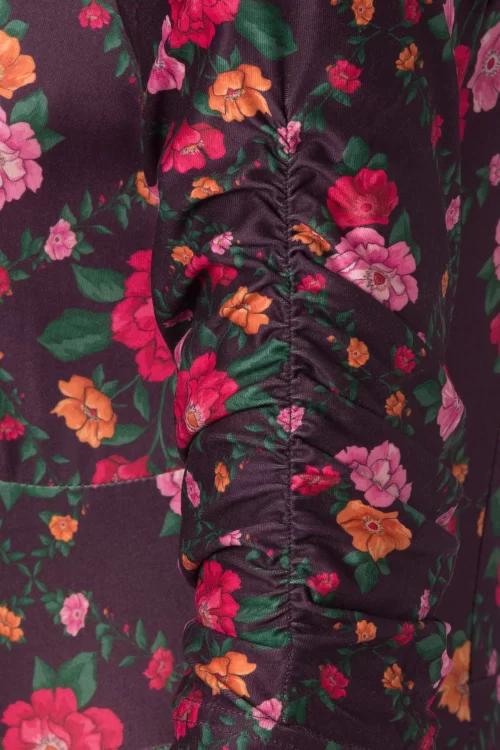 Vixen Floral Diamond Flare midi jurk in paars en multi