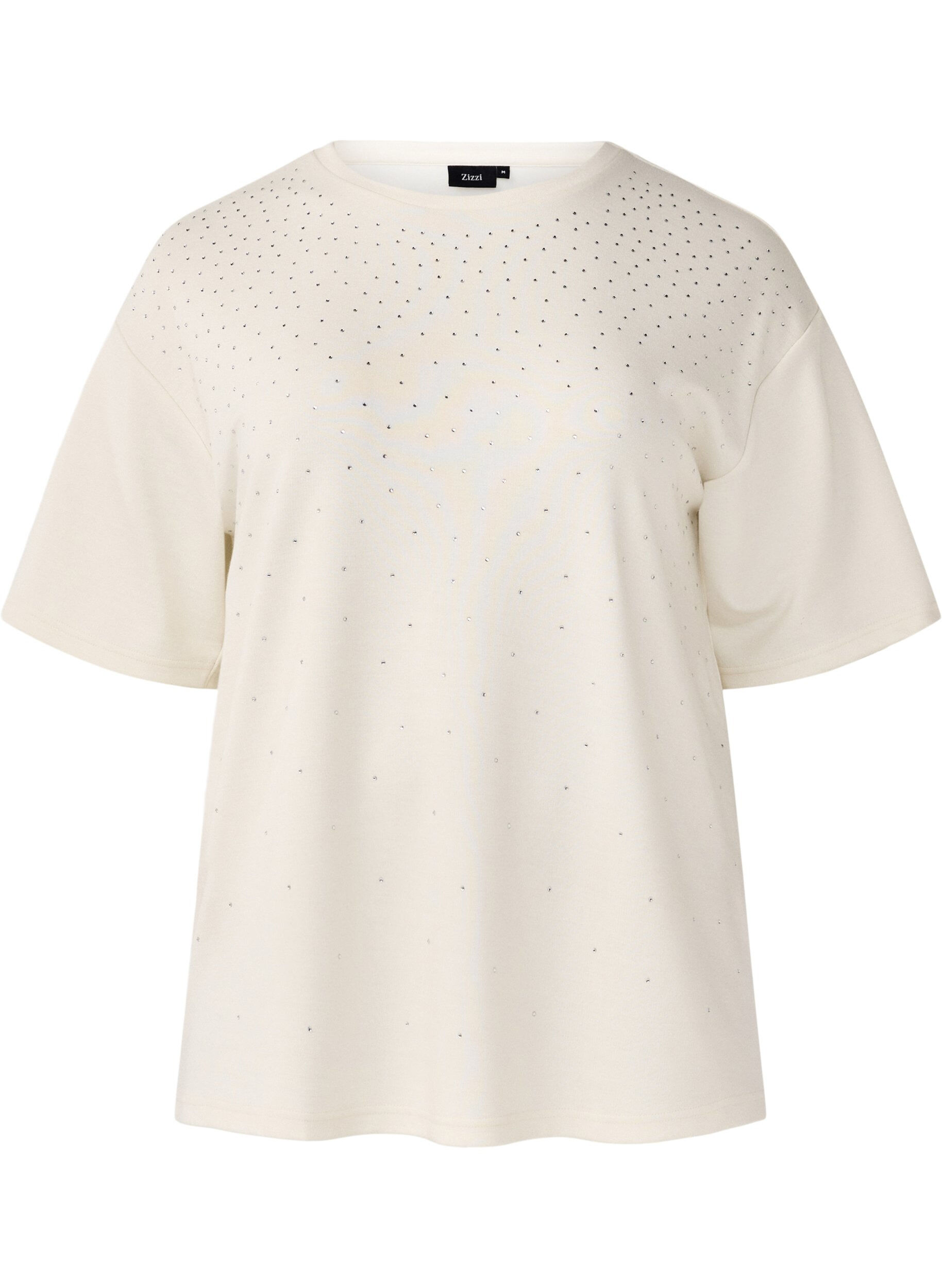 T-shirt med rhinsten og rund hals