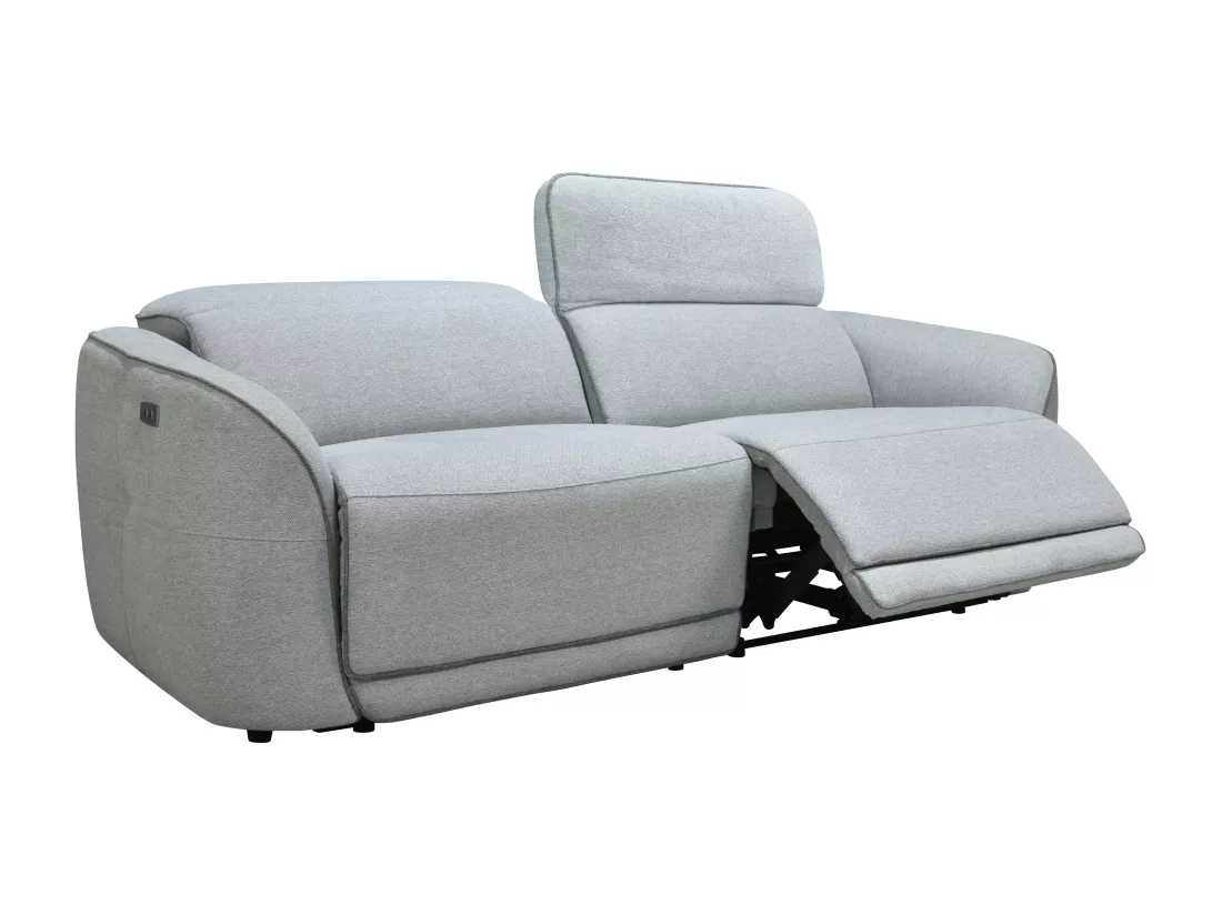 Canapé 3 places relax électrique en tissu chiné gris clair OZARTO