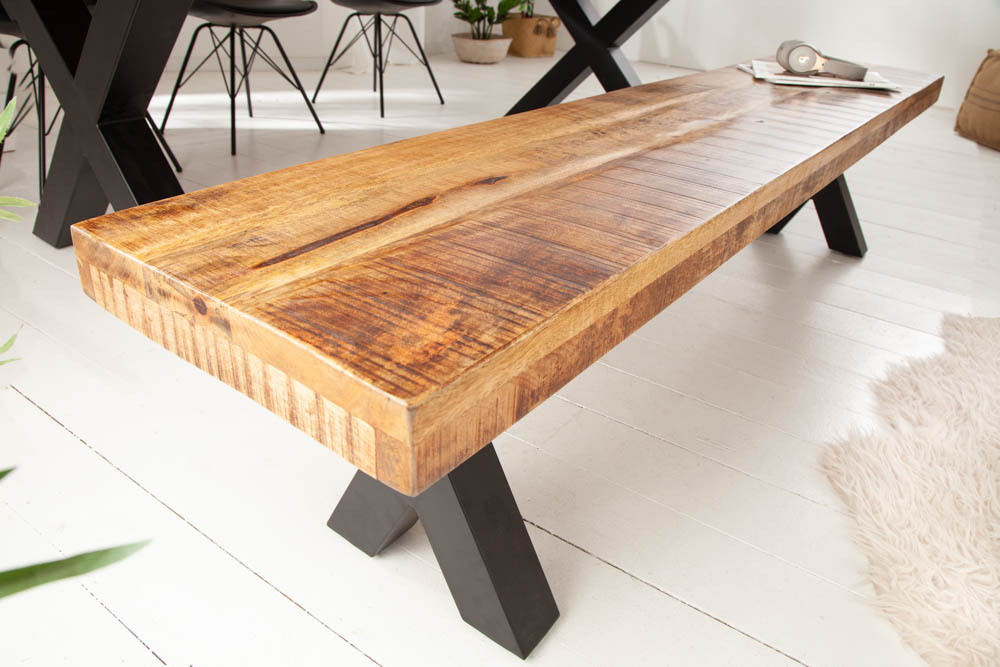 Industrial Sitzbank IRON CRAFT 160cm Mangoholz mit schwarzen X-Beinen