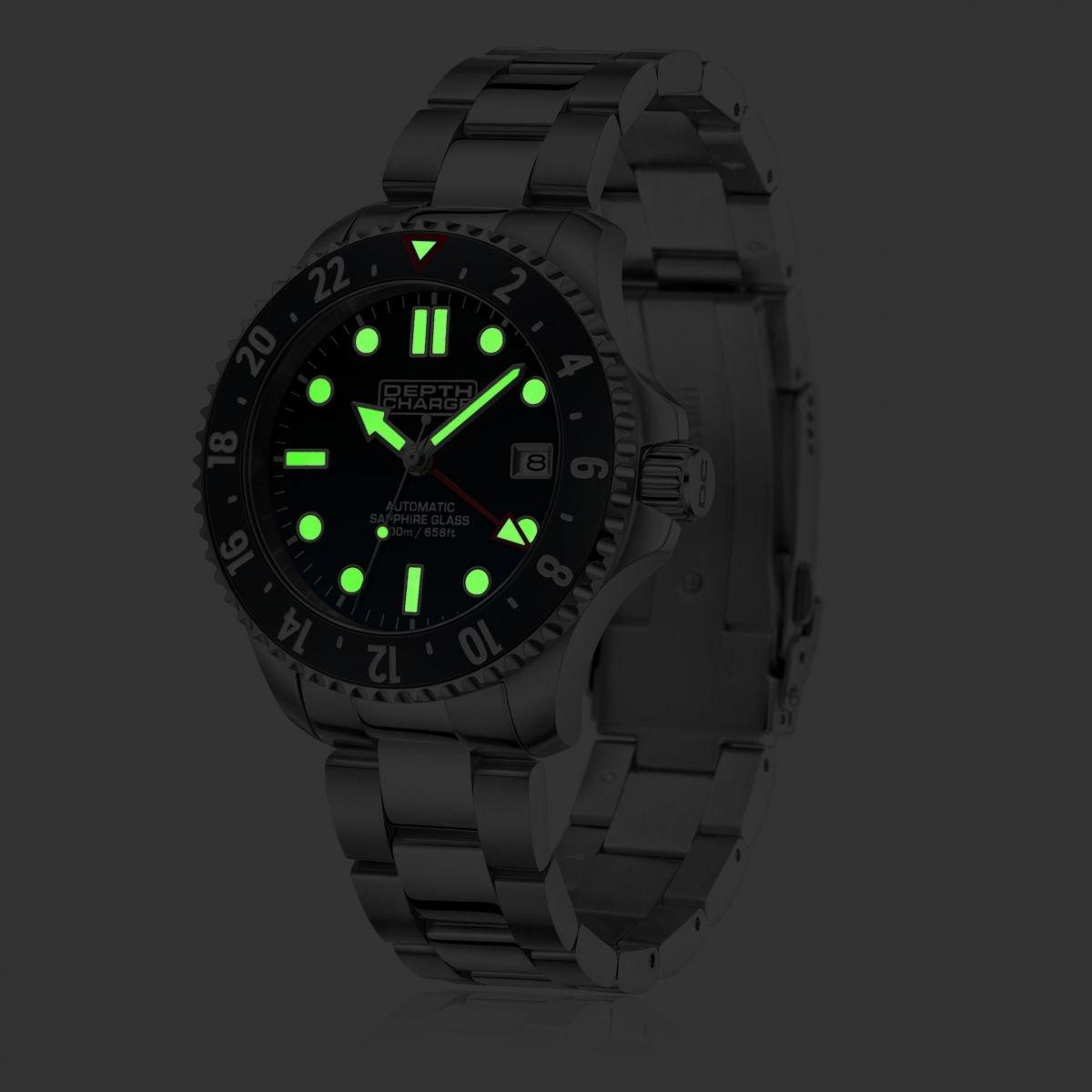 Depth Charge Stainless Steel Black Dial Dive Watch