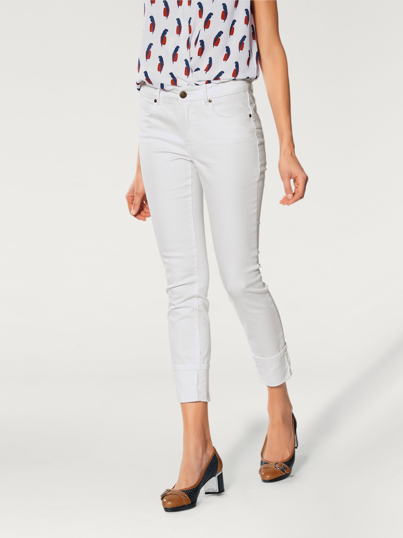 Jeans effet ventre plat longueur 7/8