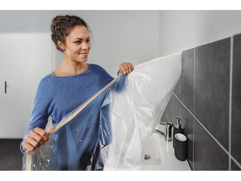tesa Abdeckfolie Easy Cover Economy Refill XL 17m x 2.6m 2-in-1 Malerfolie und Kreppband zum Abkleben