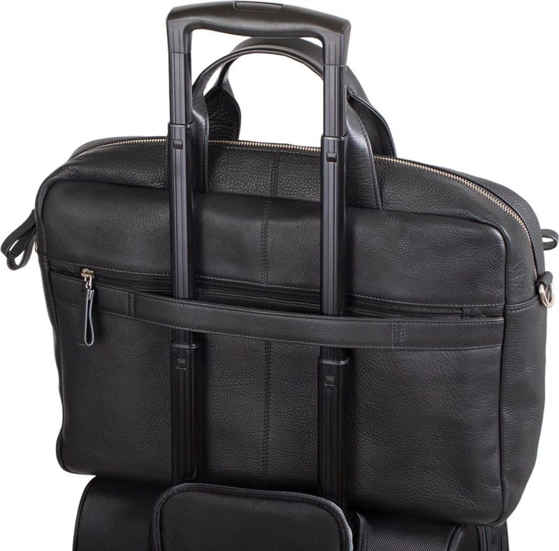Alassio - Tiber - Schoudertas - Zwart - Echt Leer - Voor 15 Inch Notebook