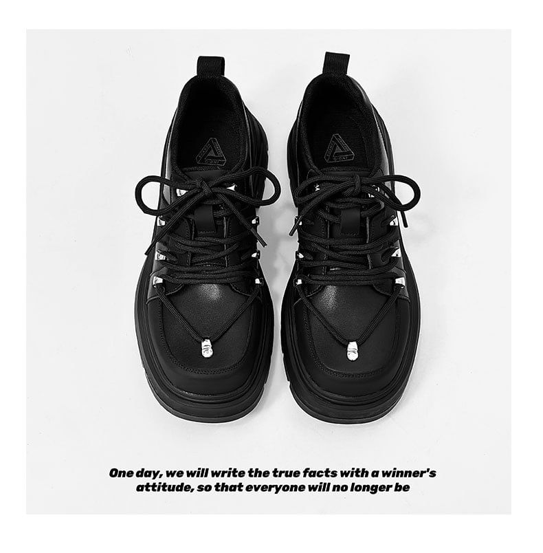Malnia Home - Platform Plain Lace-Up Faux Leather Shoes