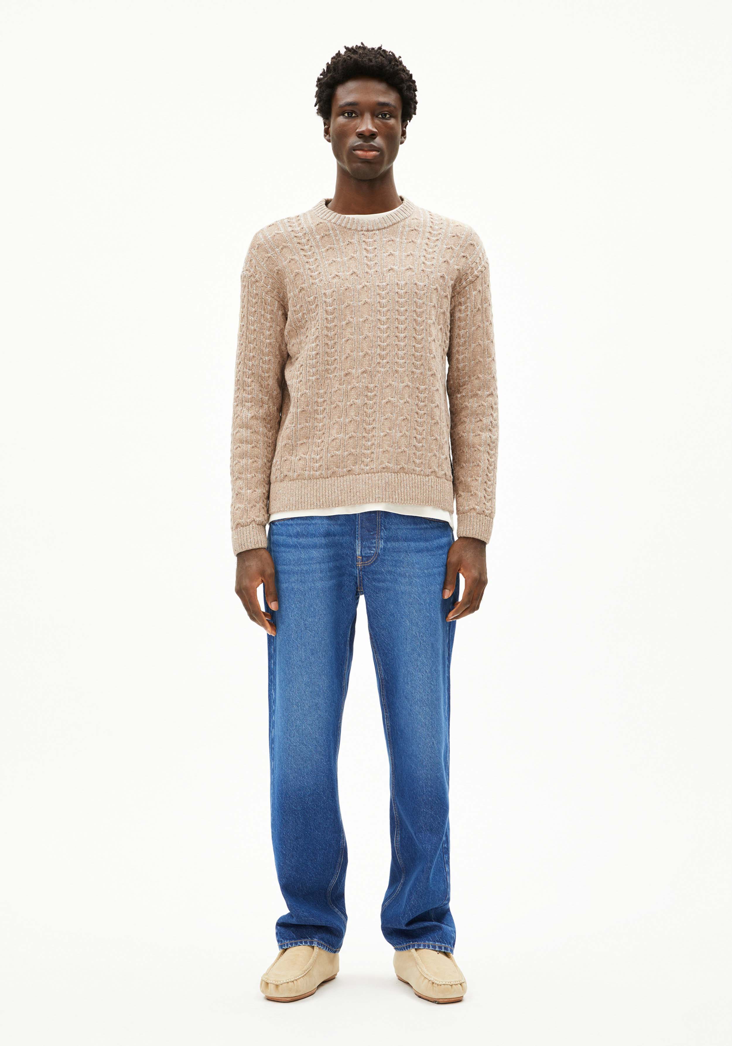 Armedangels Strickpullover Daako Silver Melange Tweed-True Camel