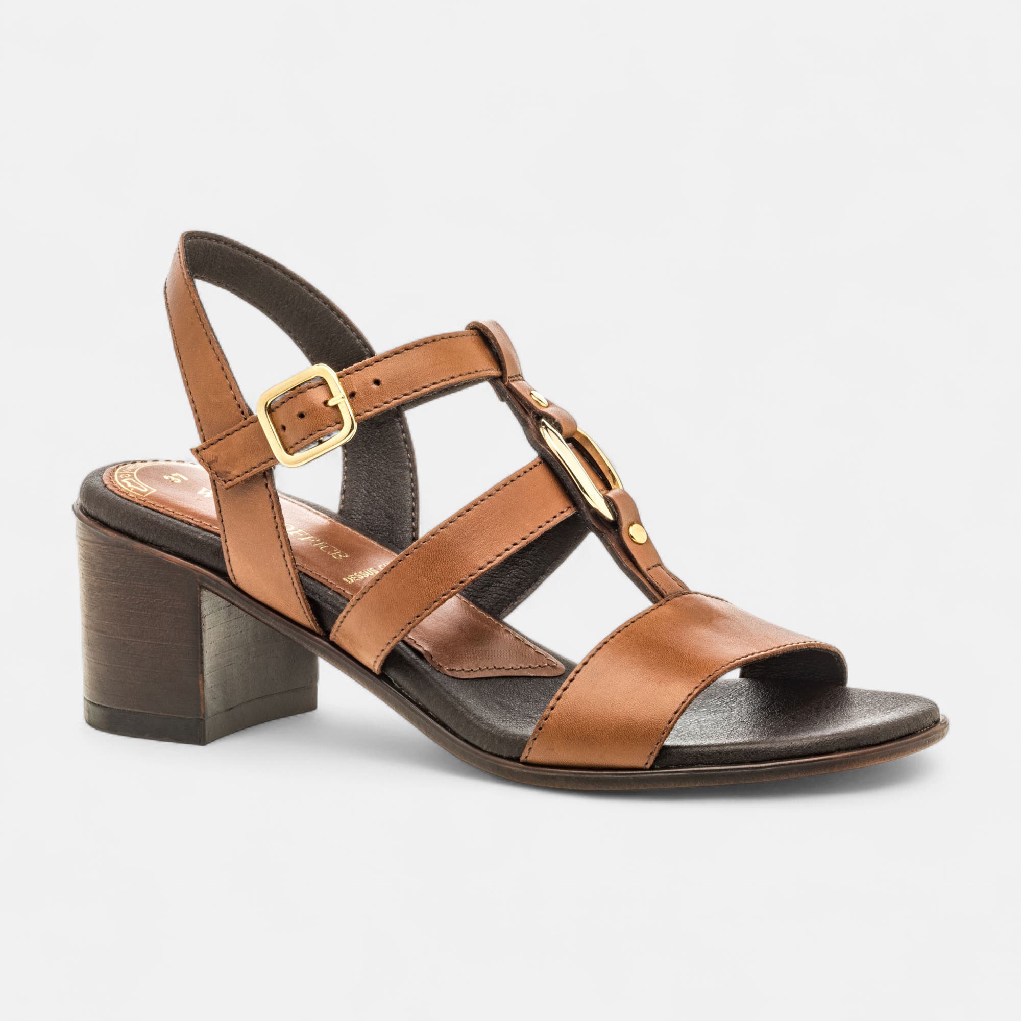 Nu-pieds à talon Femme en cuir cognac
