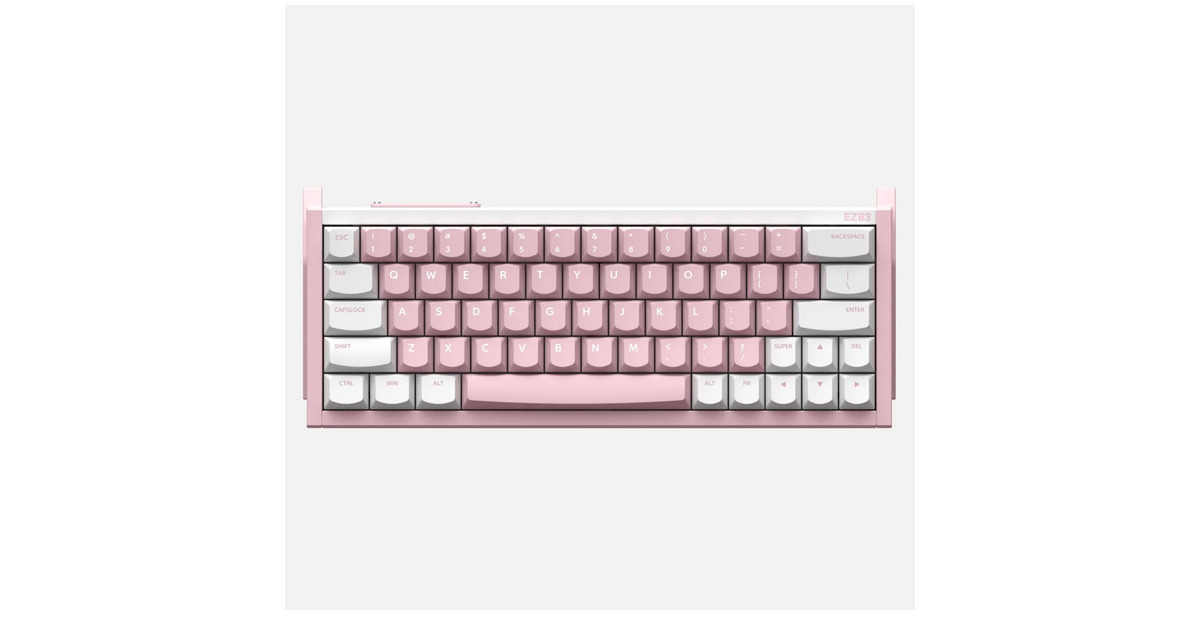IqunixEZ63 Pink Magnetic Switch Gaming HE Keyboard, gaming toetsenbord  (Wit/pink, US lay-out, US-International, Gateron Jade Pro, 60%, RGB, Double Shot PBT Keycaps)